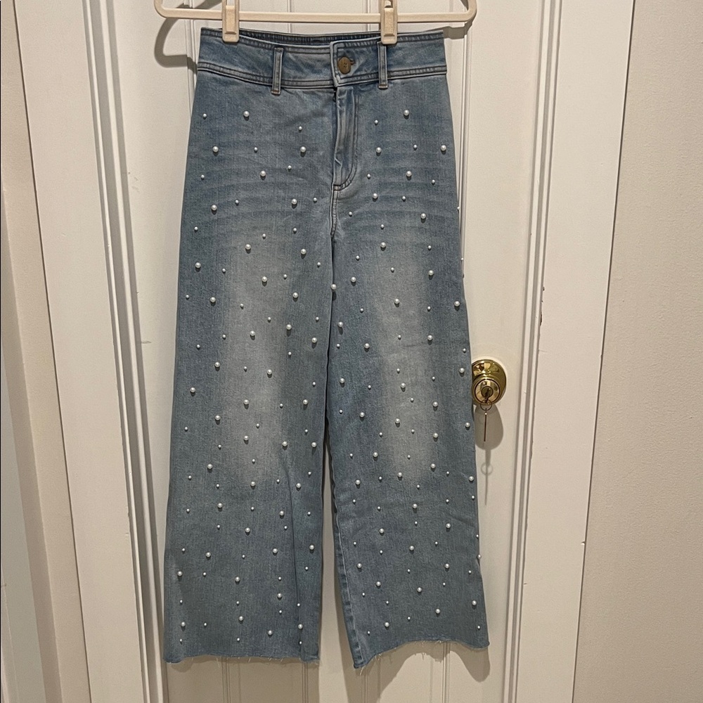 Antonio Melani Alexandra Pearl Wide Leg Crop Denim Jeans - Size 2